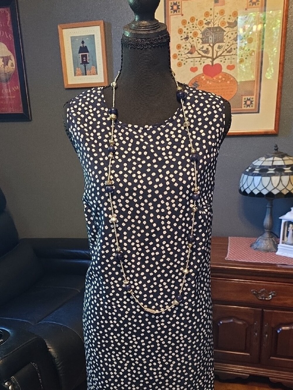 SHEIN Navy Blue Floral Midi Dress
